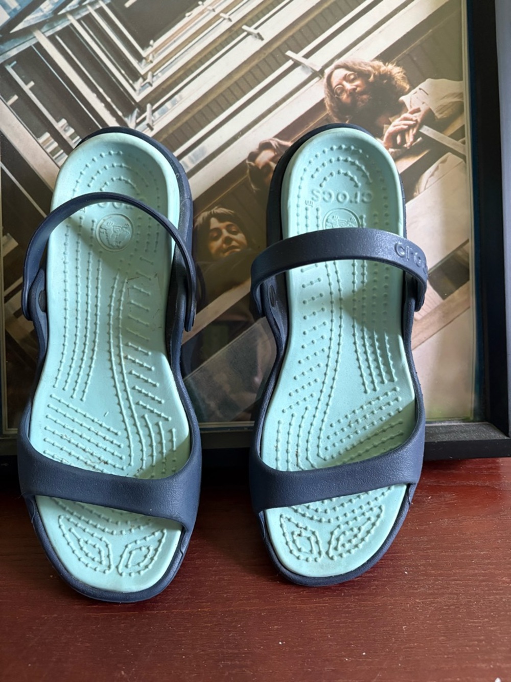 CROCS Two-Tone Navy and Mint Green Womens Sandals